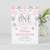 Winter Onederland 1st birthday, Pink silver Einladung (Stehend Vorderseite)