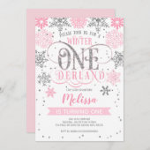 Winter Onederland 1st birthday, Pink silver Einladung (Vorne/Hinten)