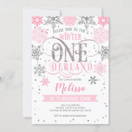 Winter Onederland 1st birthday, Pink silver Einladung