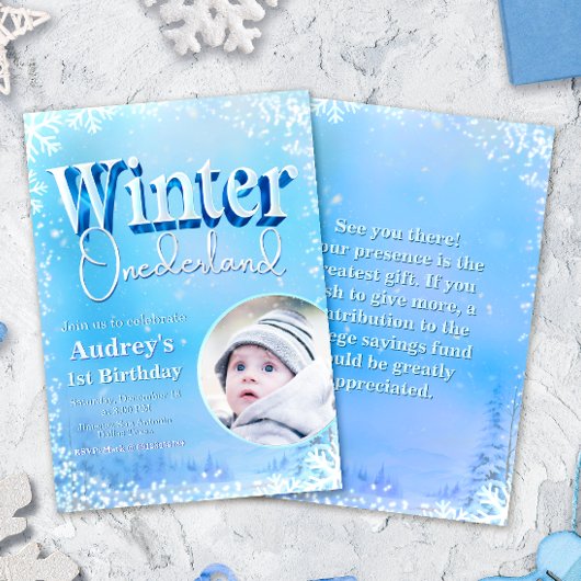 Winter Onederland - 1st Birthday with Photo  Einladung