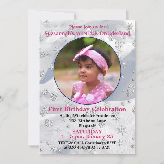 Winter ONEderland 1stt Birthday Snowflake Template Einladung (Vorderseite)