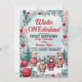 Winter ONEderland Animals Erste Geburtstagsparty Einladung (Vorderseite)