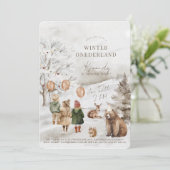 Winter Onederland Animals & Kids 1. Geburtstag Einladung (Stehend Vorderseite)