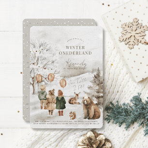 Winter Onederland Animals & Kids 1. Geburtstag Einladung