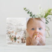 Winter Onederland Animals Kinder 1. Geburtstag Fot Einladung (Stehend Vorderseite)