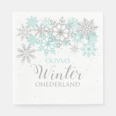 Winter Onederland Aquamarin Silver Erster Geburtst Serviette (Vorderseite)