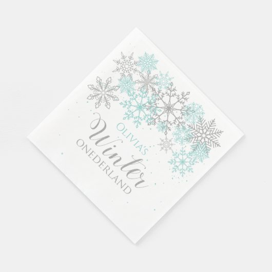 Winter Onederland Aquamarin Silver Erster Geburtst Serviette (Ecke)