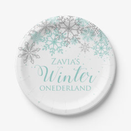 Winter Onederland Aquamarin Silver First Geburtsta Pappteller