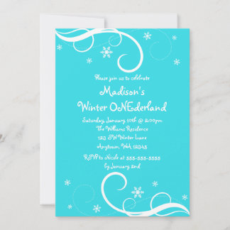 Winter ONEderland Aquamarin Swirl Schneeflocken Einladung