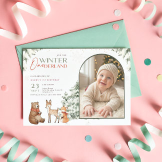 Winter Onederland Arch Foto Baby Erster Geburtstag Einladung
