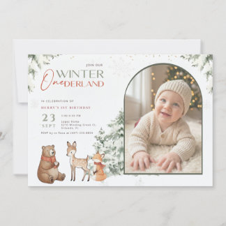 Winter Onederland Arch Photo Baby First Birthday Einladung