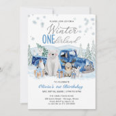 Winter Onederland Arctic Animal Boy 1st Birthday Einladung (Vorderseite)