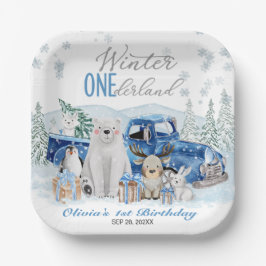 Winter Onederland Arctic Animal Boy 1st Birthday Pappteller