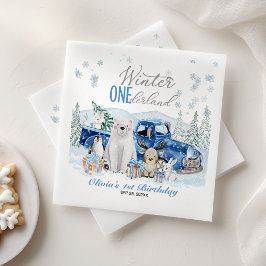 Winter Onederland Arctic Animal Boy 1st Birthday Serviette
