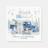 Winter Onederland Arctic Animal Boy 1st Birthday Serviette (Vorderseite)