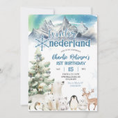 Winter Onederland Arctic Animal Boy First Birthday Einladung (Vorderseite)