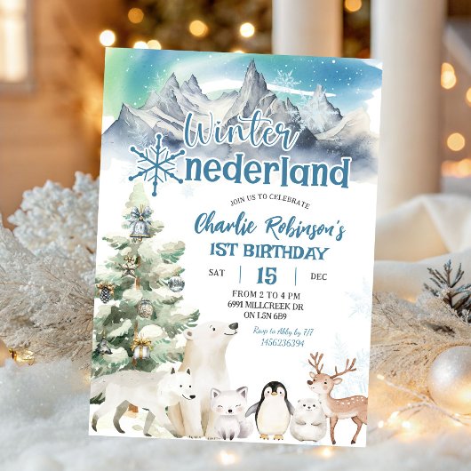 Winter Onederland Arctic Animal Boy First Birthday Einladung