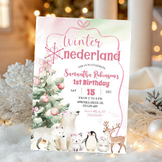 Winter Onederland Arctic Animal Girl 1st Birthday Einladung