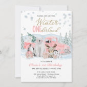 Winter Onederland Arctic Animal Girl 1st Birthday Einladung (Vorderseite)