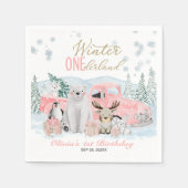 Winter Onederland Arctic Animal Girl 1st Birthday Serviette (Vorderseite)