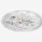 Winter Onederland Arctic Animals Snow 1st Birthday Pappteller (Schrägansicht)