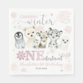 Winter Onederland Arctic Animals Snow 1st Birthday Serviette (Vorderseite)