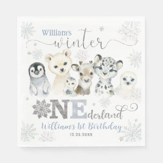 Winter Onederland Arctic Animals Snow 1st Birthday Serviette