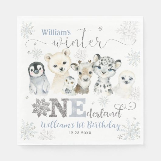 Winter Onederland Arctic Animals Snow 1st Birthday Serviette (Vorderseite)