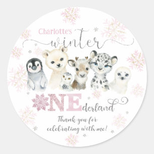 Winter ONEderland Arktische Tiere Schnee 1. Geburt Runder Aufkleber