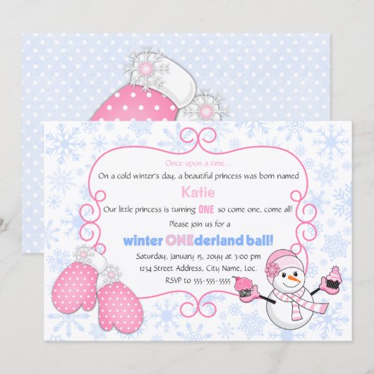 Winter Onederland Ball Birthday Einladung (Vorne/Hinten)