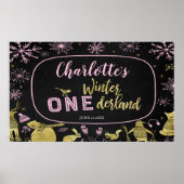 Winter Onederland Banner Glitzer Rosa Schneeflocke Poster (Vorne)