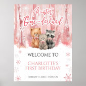 Winter Onederland Bär Rosa Erste Willkommensschild Poster (Vorne)