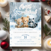 Winter Onederland Bear Baby Blue First Birthday Einladung