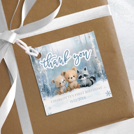 Winter Onederland Bear Blue First Birthday Party Geschenkanhänger