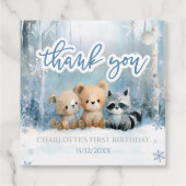 Winter Onederland Bear Blue First Birthday Party Geschenkanhänger (Rückseite)