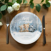 Winter Onederland Bear Blue First Birthday Party Pappteller