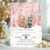 Winter Onederland Bear Pink First Birthday Einladung
