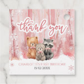 Winter Onederland Bear Pink First Birthday Party Geschenkanhänger (Rückseite)
