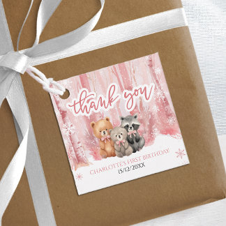 Winter Onederland Bear Pink First Birthday Party Geschenkanhänger