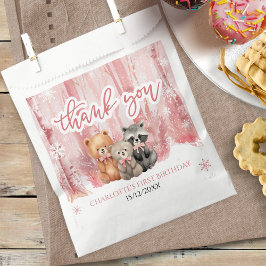 Winter Onederland Bear Pink First Birthday Party Geschenktütchen