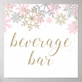 Winter Onederland Beverage Bar signe Rosa und Gold Poster