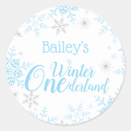 Winter ONEderland Birthday Blue Silver Glitzer Runder Aufkleber