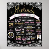 Winter Onederland Birthday Chalkboard Girl Poster (Vorne)