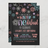 Winter ONEderland Birthday Einladung - PPB - Blk (Vorne/Hinten)