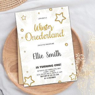Winter ONEderland Birthday Einladungen Star Golden