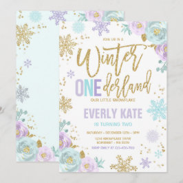 Winter ONEderland Birthday Gold Lila Schneeflocke Einladung