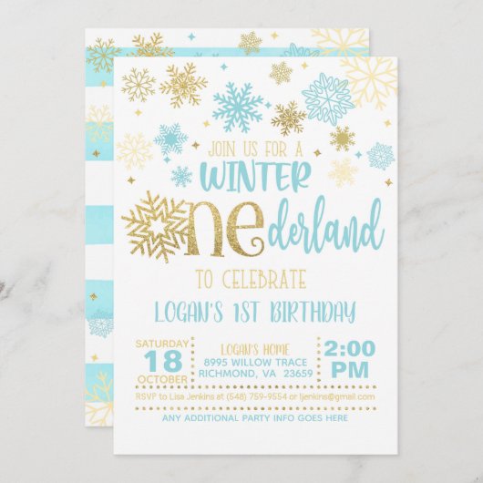 Winter ONEderland Birthday Invitation - Boy - WB Einladung (Vorne/Hinten)