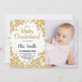 Winter ONEderland Birthday Invitations Gold Foto Einladung (Vorderseite)