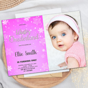 Winter ONEderland Birthday Invitations Gold Foto Einladung