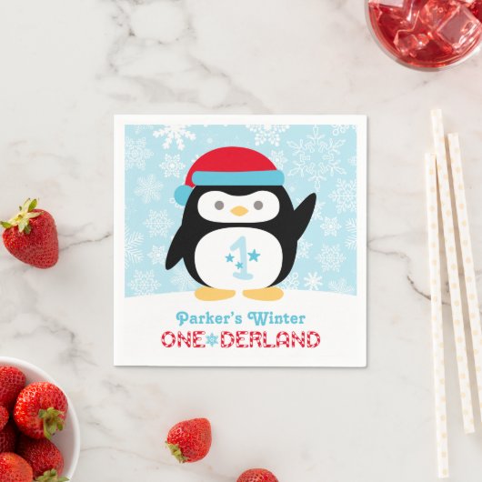 Winter ONEderland Birthday Pinguin Party Serviette (Beispiel)